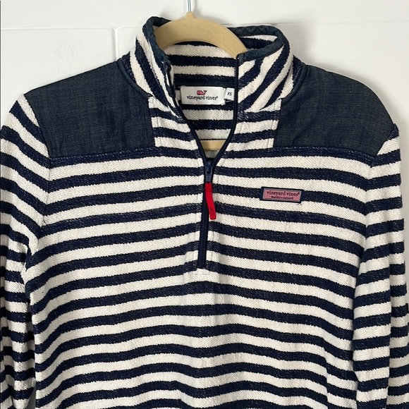 Vineyard Vines Navy and White Striped Quater-Zip Pullover - Picture 2 of 5